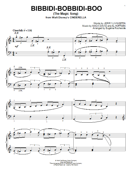 Learn to play Eugénie Rocherolle Bibbidi-Bobbidi-Boo (The Magic Song) sheet music for Piano Solo in minutes. Eugénie Rocherolle Bibbidi-Bobbidi-Boo (The Magic Song) sheet music notes and chords. Download Printable PDF.