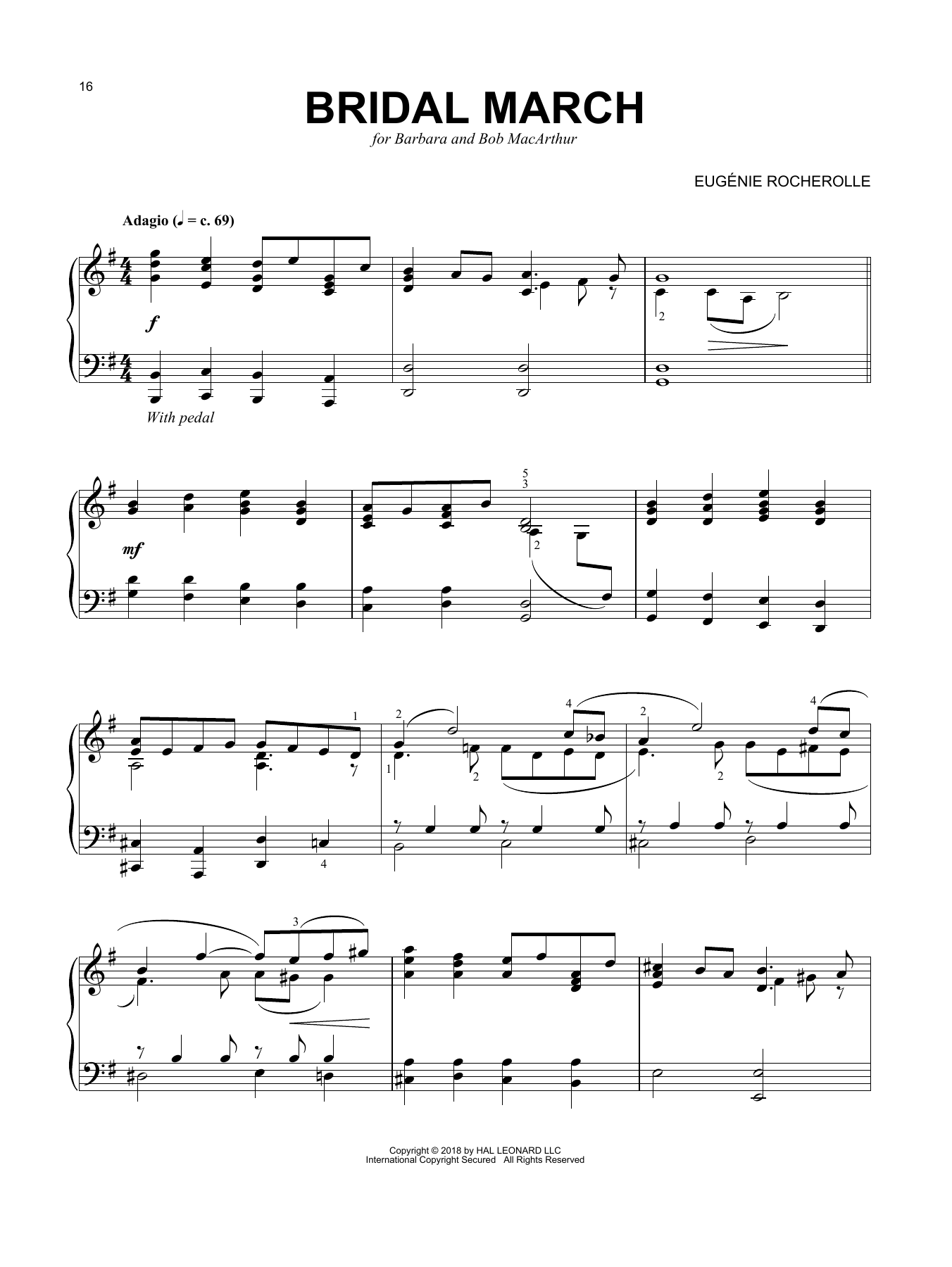 Eugenie Rocherolle Bridal March sheet music notes and chords. Download Printable PDF.