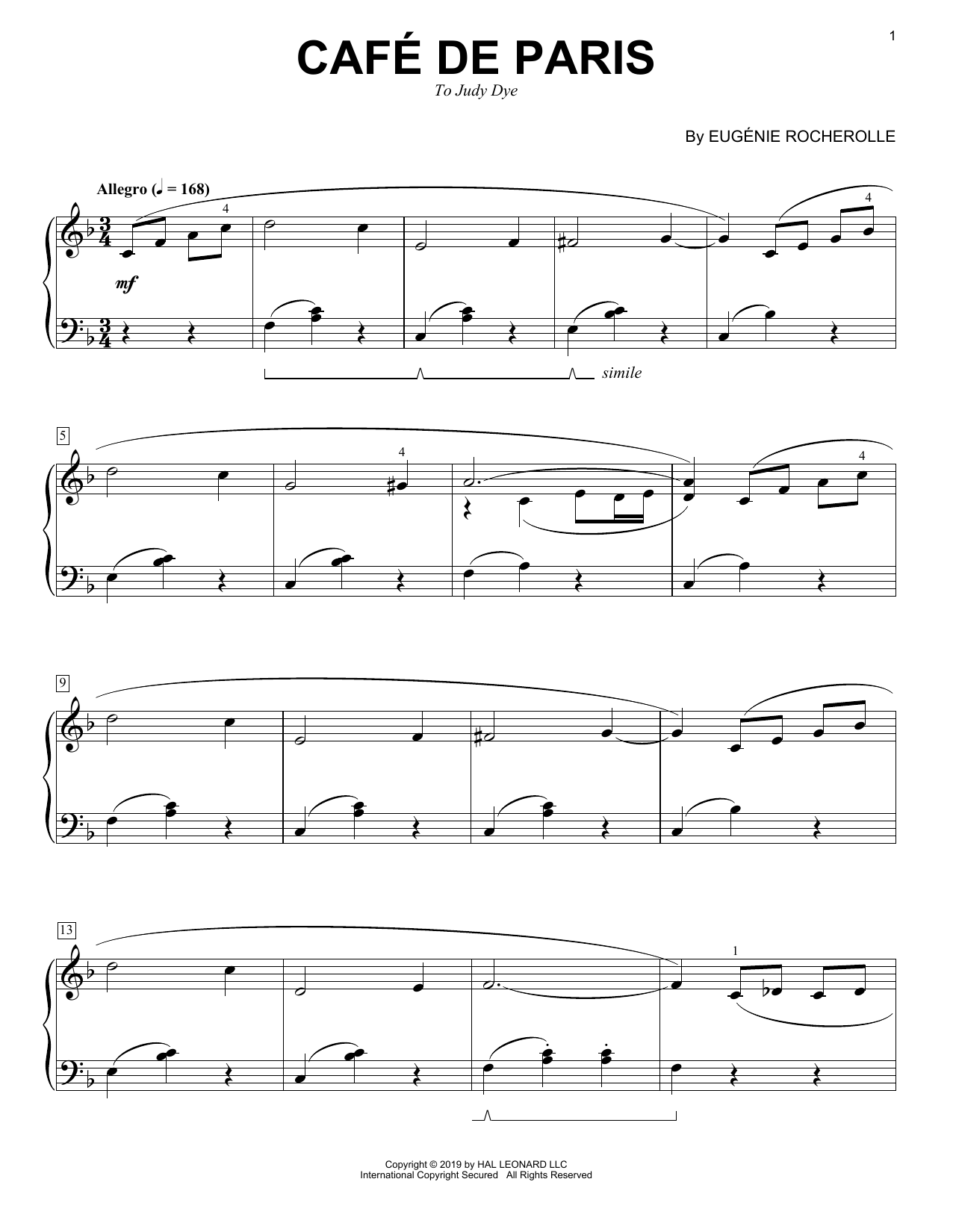 Eugenie Rocherolle Cafe de Paris sheet music notes and chords. Download Printable PDF.