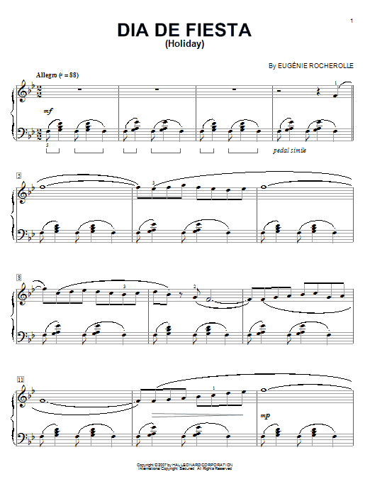 Learn to play Eugénie Rocherolle Dia De Fiesta (Holiday) sheet music for Piano Solo in minutes. Eugénie Rocherolle Dia De Fiesta (Holiday) sheet music notes and chords. Download Printable PDF.