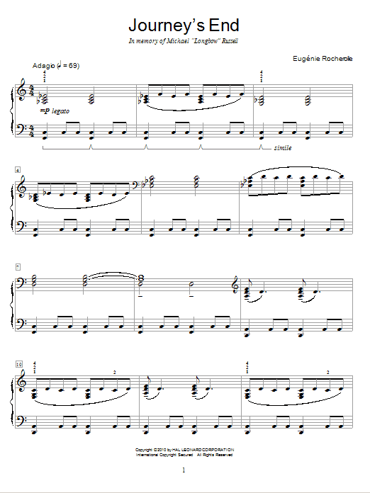 Eugénie Rocherolle Journey's End sheet music notes and chords. Download Printable PDF.