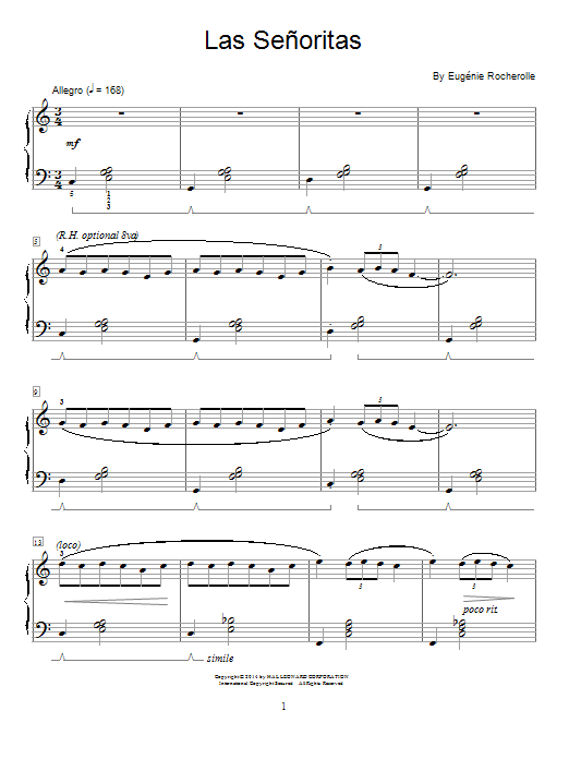 Eugénie Rocherolle Las Senoritas sheet music notes and chords. Download Printable PDF.