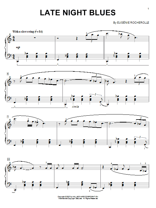 Eugénie Rocherolle Late Night Blues sheet music notes and chords. Download Printable PDF.