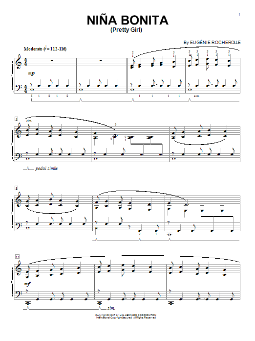 Learn to play Eugénie Rocherolle Nina Bonita (Pretty Girl) sheet music for Piano Solo in minutes. Eugénie Rocherolle Nina Bonita (Pretty Girl) sheet music notes and chords. Download Printable PDF.