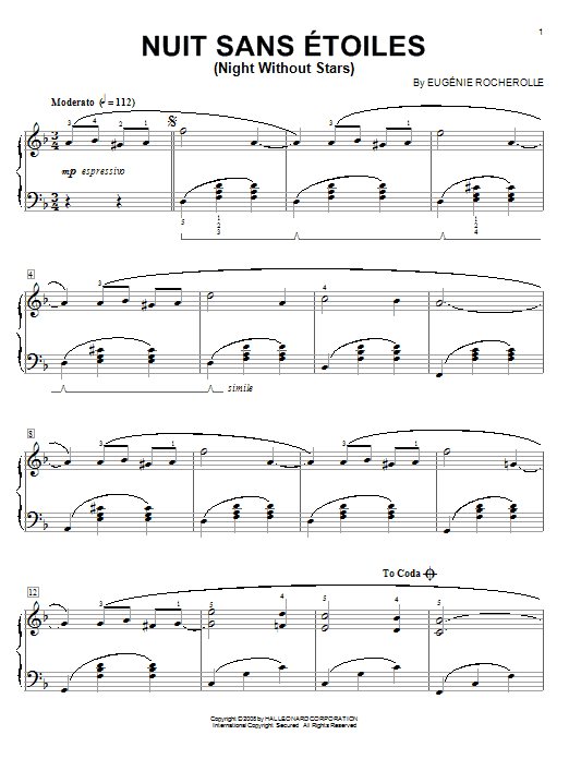 Learn to play Eugénie Rocherolle Nuit Sans Etoiles (Night Without Stars) sheet music for Piano Solo in minutes. Eugénie Rocherolle Nuit Sans Etoiles (Night Without Stars) sheet music notes and chords
