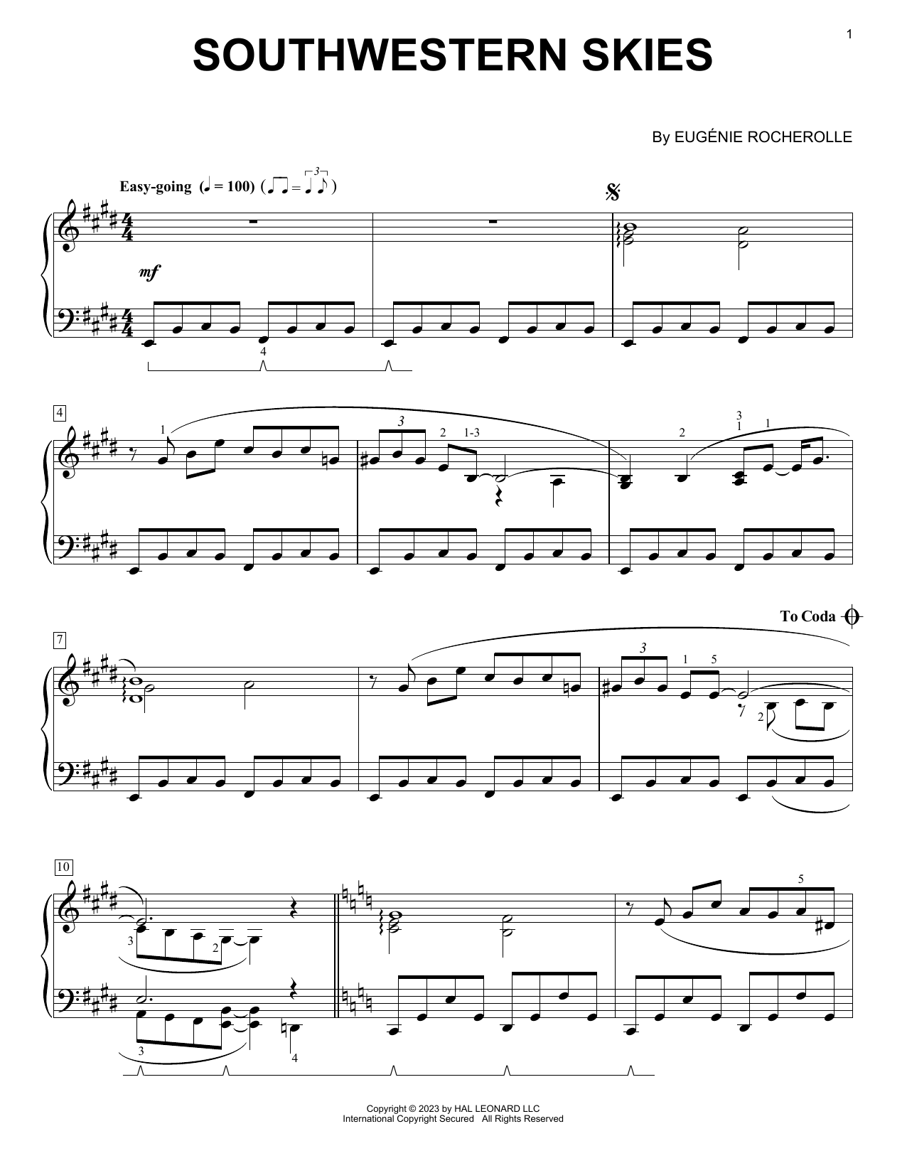 Eugénie Rocherolle Southwestern Skies sheet music notes and chords. Download Printable PDF.