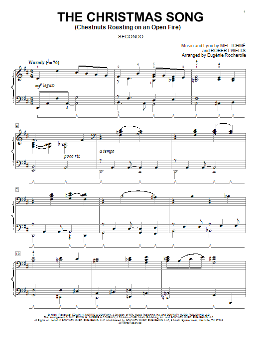 Learn to play Eugénie Rocherolle The Christmas Song (Chestnuts Roasting On An Open Fire) sheet music for Piano Duet in minutes. Eugénie Rocherolle The Christmas Song (Chestnuts Roasting On An Open Fire) sheet music notes and chords. Download Printable PDF.