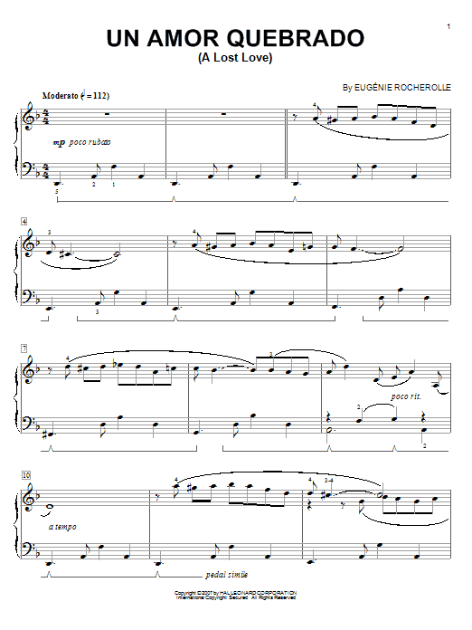 Learn to play Eugénie Rocherolle Un Amor Quebrado (A Lost Love) sheet music for Piano Solo in minutes. Eugénie Rocherolle Un Amor Quebrado (A Lost Love) sheet music notes and chords