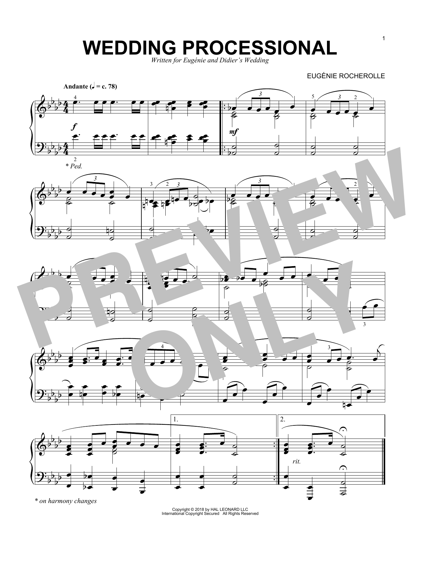Eugenie Rocherolle Wedding Processional sheet music notes and chords. Download Printable PDF.