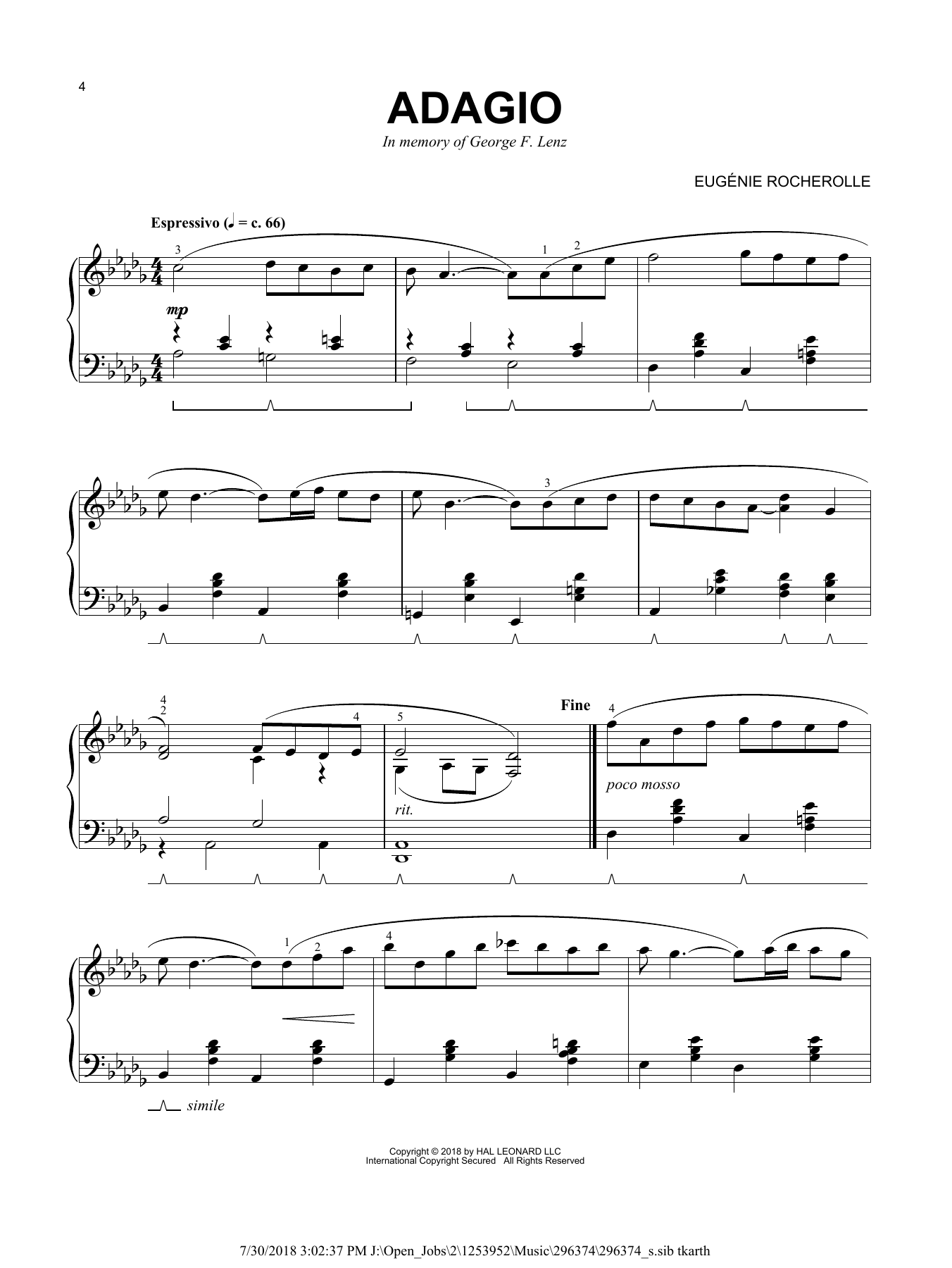 Learn to play Eugenie Rocherolle Adagio sheet music for Piano Solo in minutes. Eugenie Rocherolle Adagio sheet music notes and chords. Download Printable PDF.