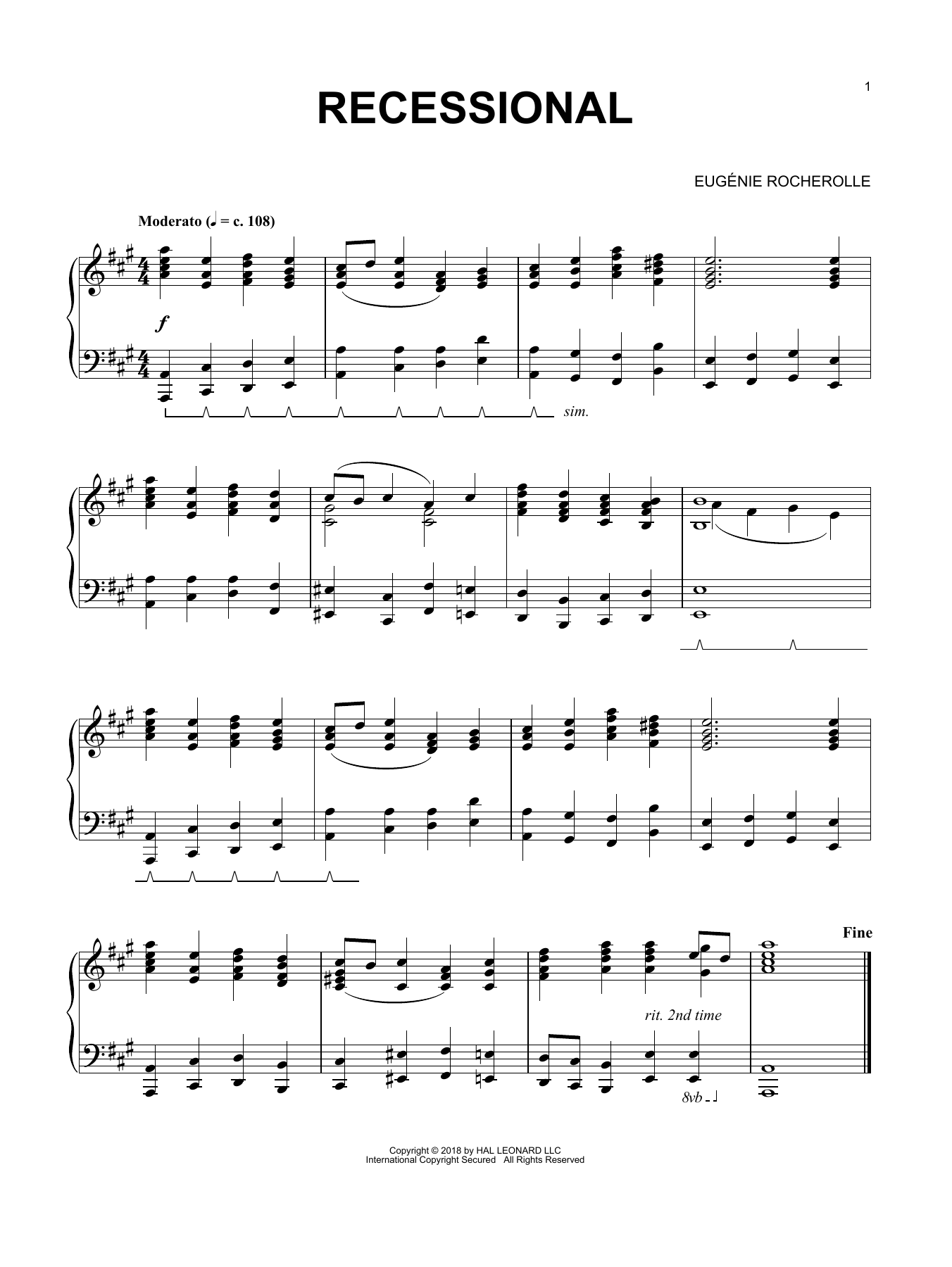 Learn to play Eugenie Rocherolle Recessional sheet music for Piano Solo in minutes. Eugenie Rocherolle Recessional sheet music notes and chords