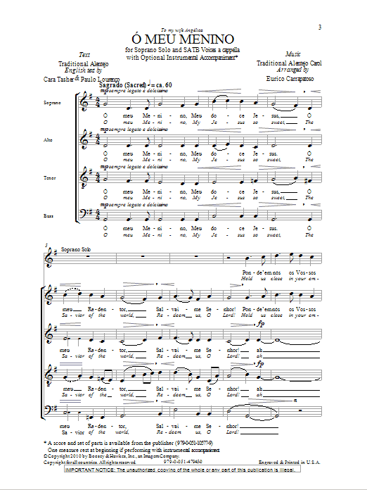 Learn to play Eurico Carrapatoso O Meu Menino sheet music for SATB Choir in minutes. Price: 3.9900$ Eurico Carrapatoso O Meu Menino sheet music notes and chords arranged for SATB Choir