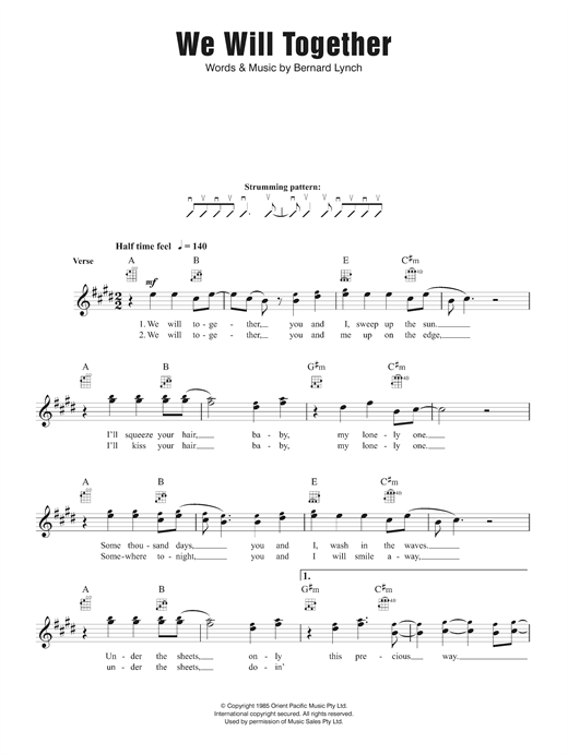 Eurogliders We Will Together sheet music notes and chords. Download Printable PDF.