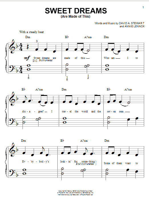 Eurythmics Sweet Dreams (Are Made Of This) sheet music notes and chords. Download Printable PDF.