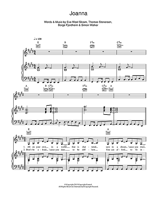 Eva & The Heartmaker Joanna sheet music notes and chords. Download Printable PDF.