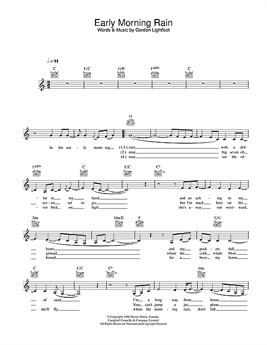 Learn to play Eva Cassidy Early Morning Rain sheet music for Lead Sheet / Fake Book in minutes. Eva Cassidy Early Morning Rain sheet music notes and chords. Download Printable PDF.