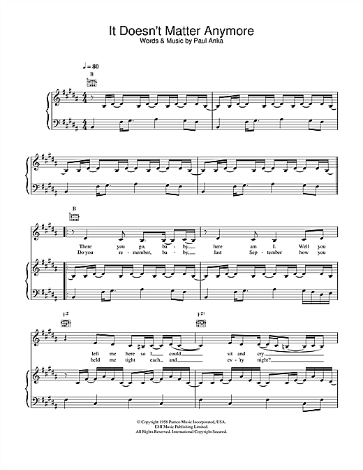 Eva Cassidy It Doesn't Matter Anymore sheet music notes and chords. Download Printable PDF.