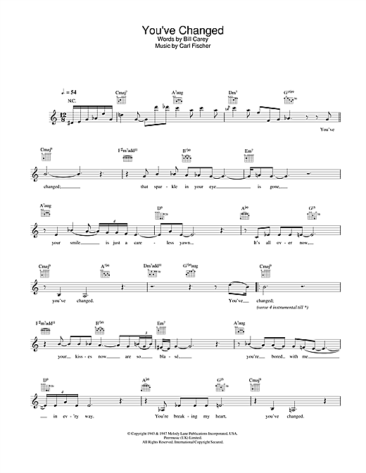 Learn to play Eva Cassidy You've Changed sheet music for Lead Sheet / Fake Book in minutes. Eva Cassidy You've Changed sheet music notes and chords. Download Printable PDF.