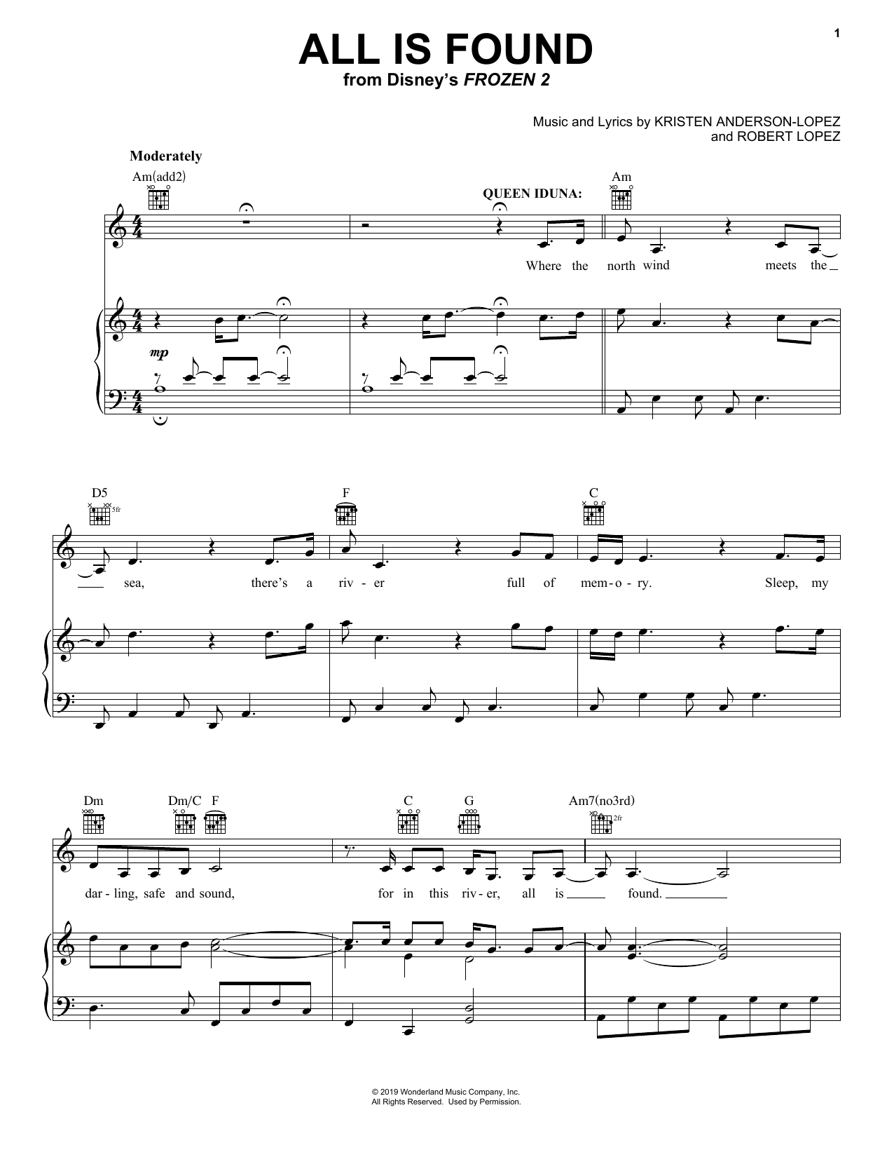 Evan Rachel Wood All Is Found (from Disney's Frozen 2) sheet music notes and chords. Download Printable PDF.