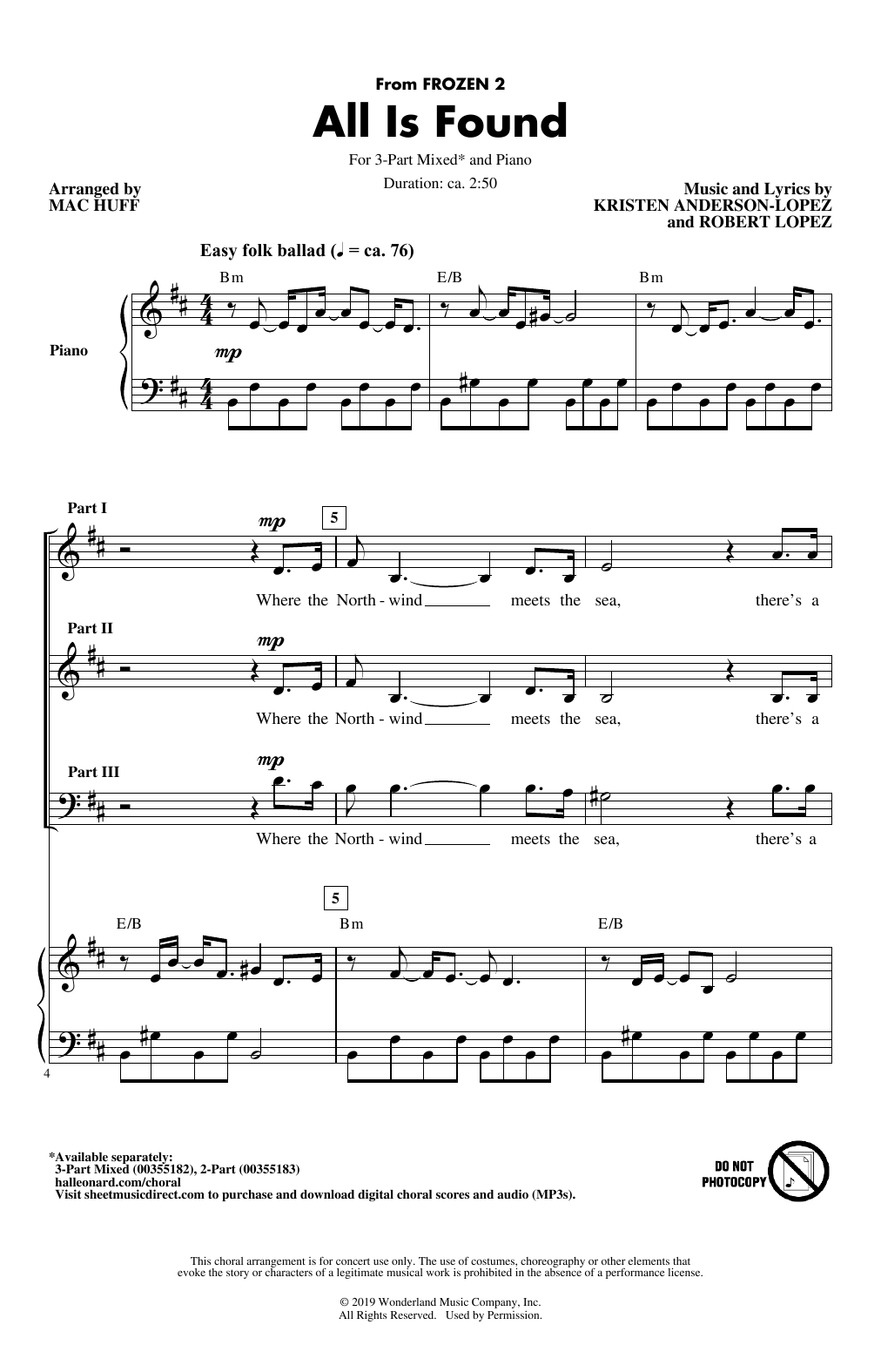 Evan Rachel Wood All Is Found (from Disney's Frozen 2) (arr. Mac Huff) sheet music notes and chords. Download Printable PDF.