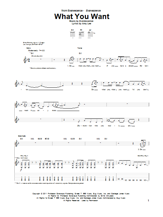 Evanescence What You Want sheet music notes and chords. Download Printable PDF.