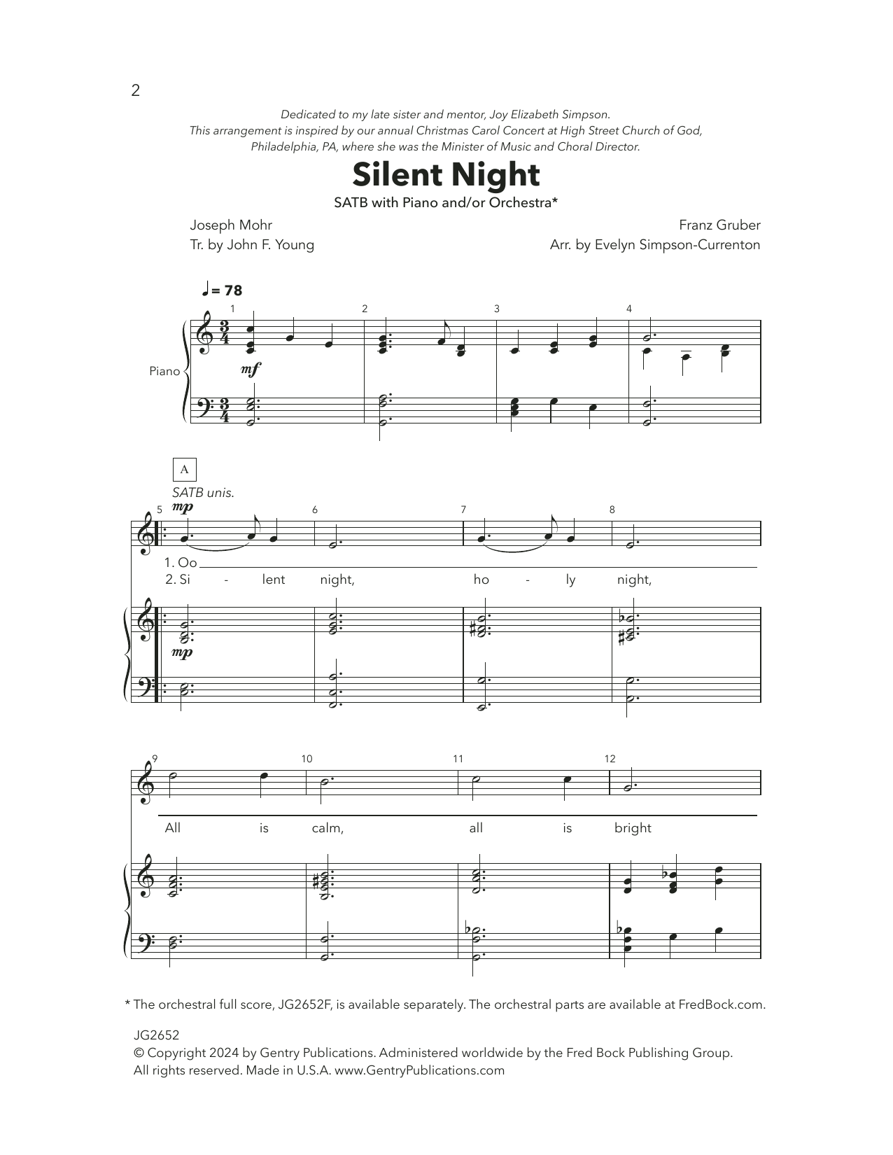 Evelyn Simpson-Curenton Silent Night sheet music notes and chords. Download Printable PDF.