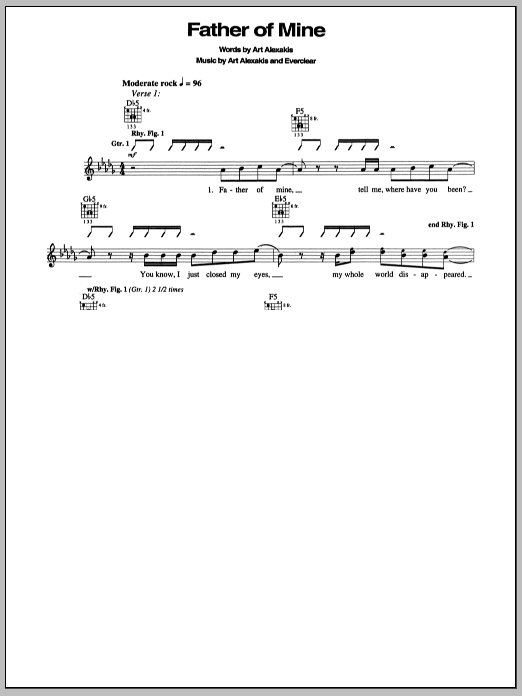 Everclear Father Of Mine sheet music notes and chords. Download Printable PDF.