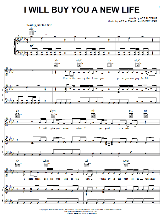 Everclear I Will Buy You A New Life sheet music notes and chords. Download Printable PDF.