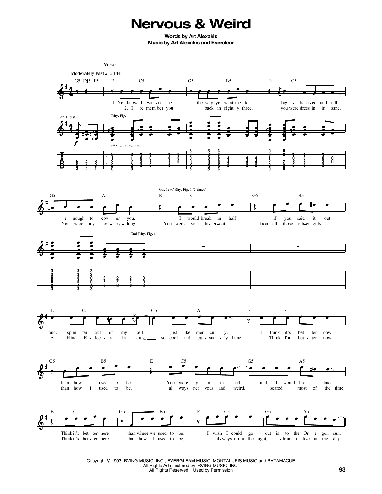 Everclear Nervous & Weird sheet music notes and chords. Download Printable PDF.