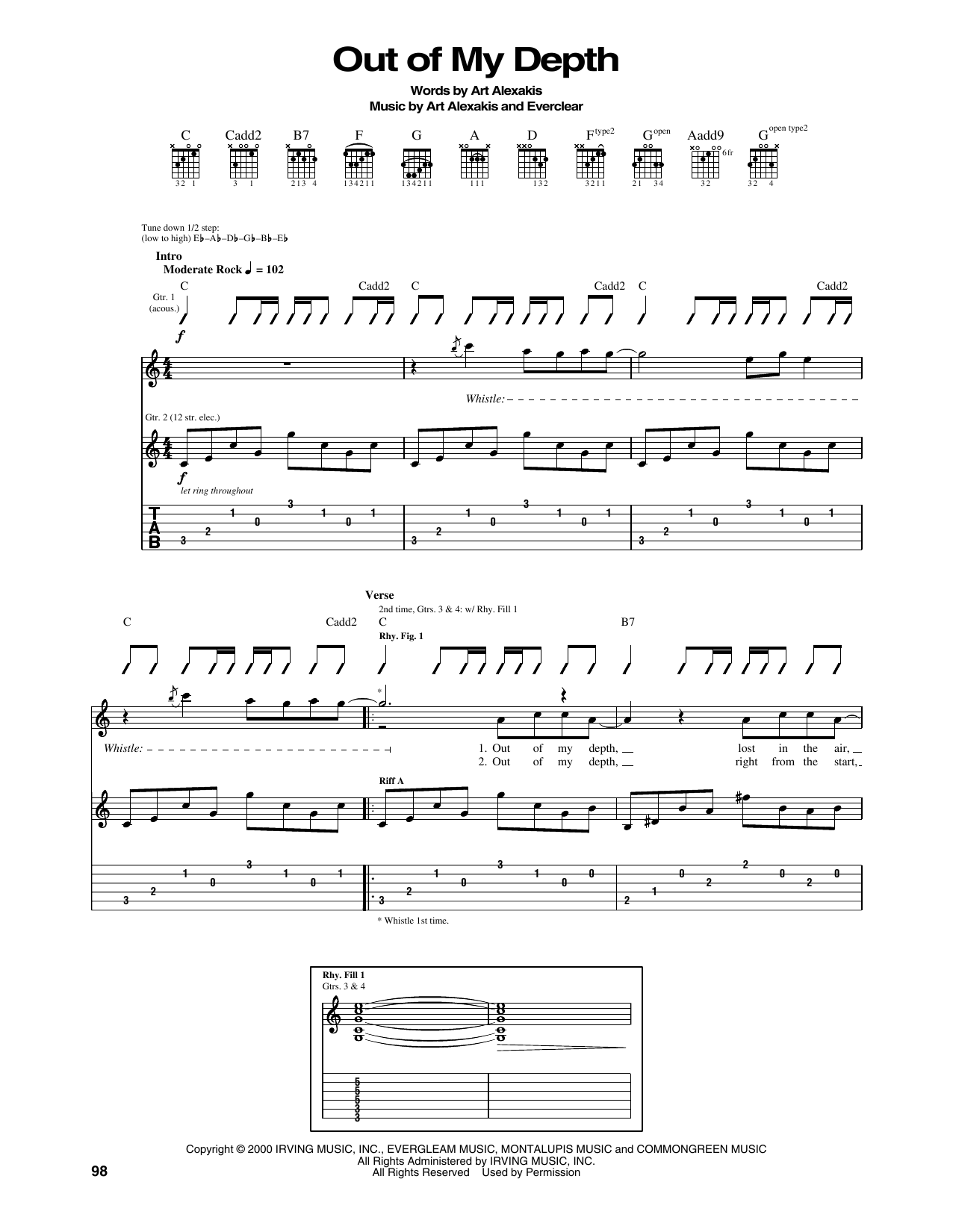 Everclear Out Of My Depth sheet music notes and chords. Download Printable PDF.