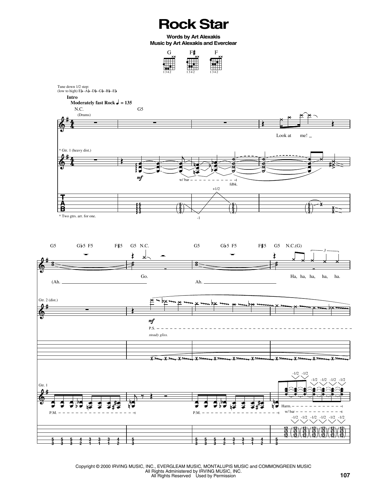 Everclear Rock Star sheet music notes and chords. Download Printable PDF.