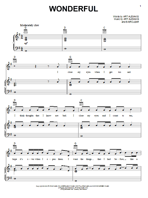 Everclear Wonderful sheet music notes and chords. Download Printable PDF.