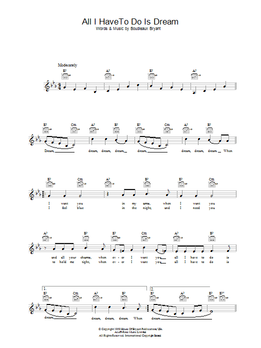 The Everly Brothers All I Have To Do Is Dream sheet music notes and chords. Download Printable PDF.