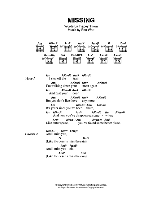 Everything But The Girl Missing sheet music notes and chords. Download Printable PDF.