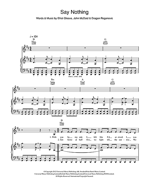 Example Say Nothing sheet music notes and chords. Download Printable PDF.