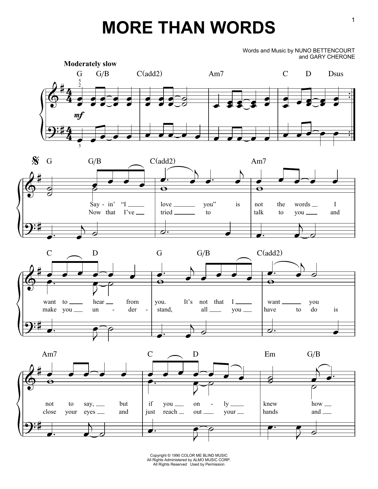 Extreme More Than Words sheet music notes and chords. Download Printable PDF.