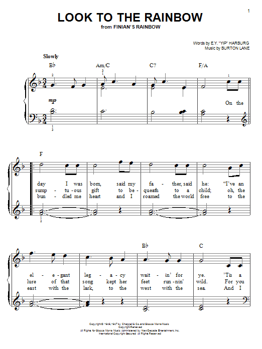 E.Y. Harburg Look To The Rainbow sheet music notes and chords. Download Printable PDF.