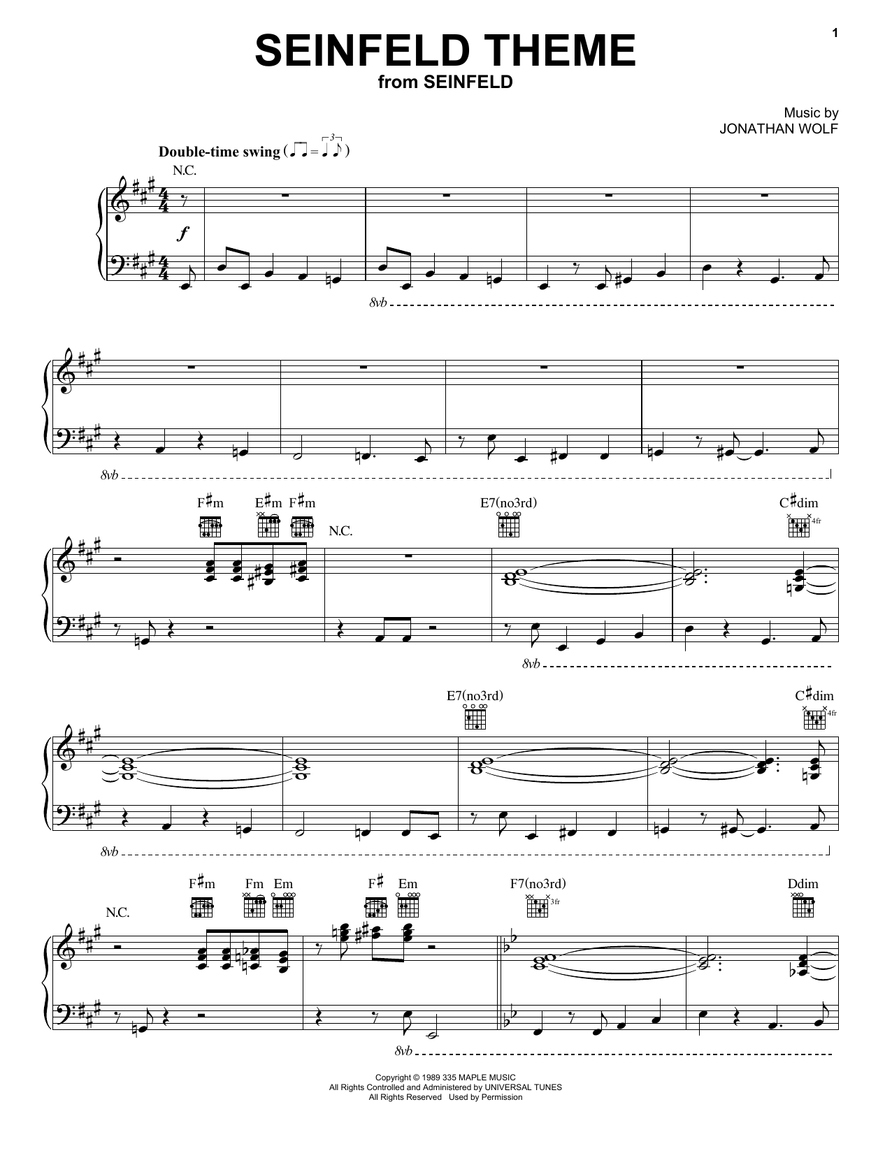 Ezra Koenig Seinfeld Theme sheet music notes and chords. Download Printable PDF.