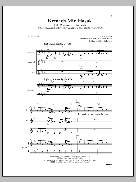 Learn to play F. Greenspan Kemach Min Hasak sheet music for SSA Choir in minutes. Price: 3.9900$ F. Greenspan Kemach Min Hasak sheet music notes and chords arranged for SSA Choir