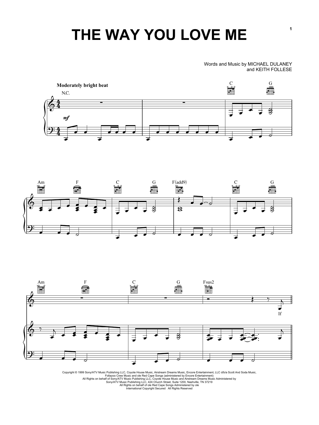 Faith Hill The Way You Love Me sheet music notes and chords - Download Printable PDF and start playing in minutes.
