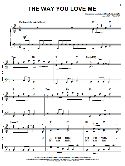 Learn to play Faith Hill The Way You Love Me sheet music for Easy Piano in minutes. Price: 6.9900$ Faith Hill The Way You Love Me sheet music notes and chords arranged for Easy Piano