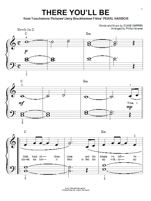 Learn to play Phillip Keveren There You'll Be sheet music for Big Note Piano in minutes. Price: 6.9900$ Phillip Keveren There You'll Be sheet music notes and chords arranged for Big Note Piano