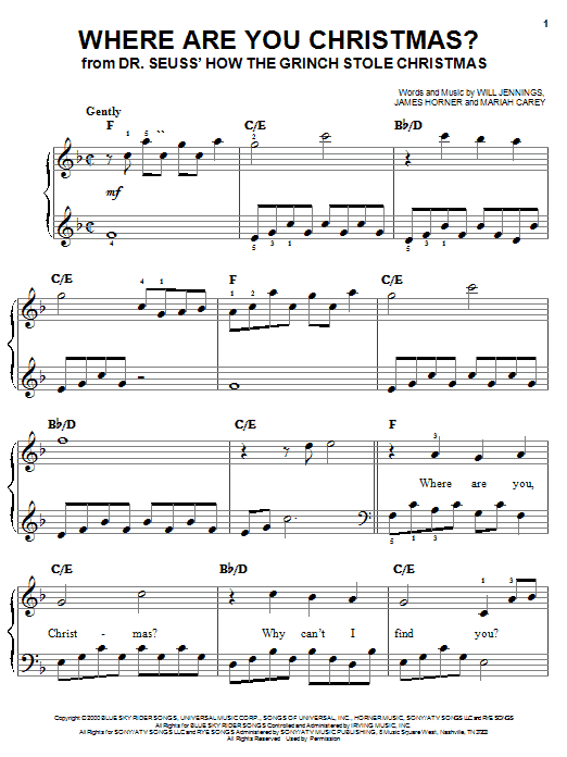 Preview Faith Hill Where Are You Christmas? (from How The Grinch Stole Christmas) Film and TV sheet music, notes and chords for Easy Piano, SKU: 24750 sheet music, piano notes, chords, guitar tabs, score, transpose, transcribe, how to play, guide, download, learn, tutorial, progression, song, artist, awards, billboard, mtv, vh1, tour, single, album, release