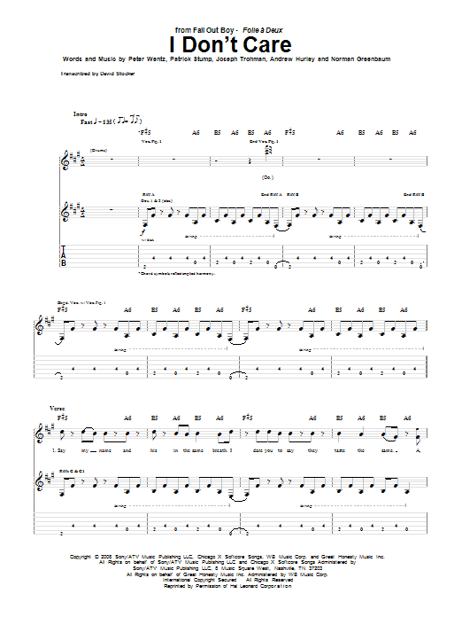 Learn to play Fall Out Boy I Don't Care sheet music for Piano, Vocal & Guitar (Right-Hand Melody) in minutes. Fall Out Boy I Don't Care sheet music notes and chords. Download Printable PDF.