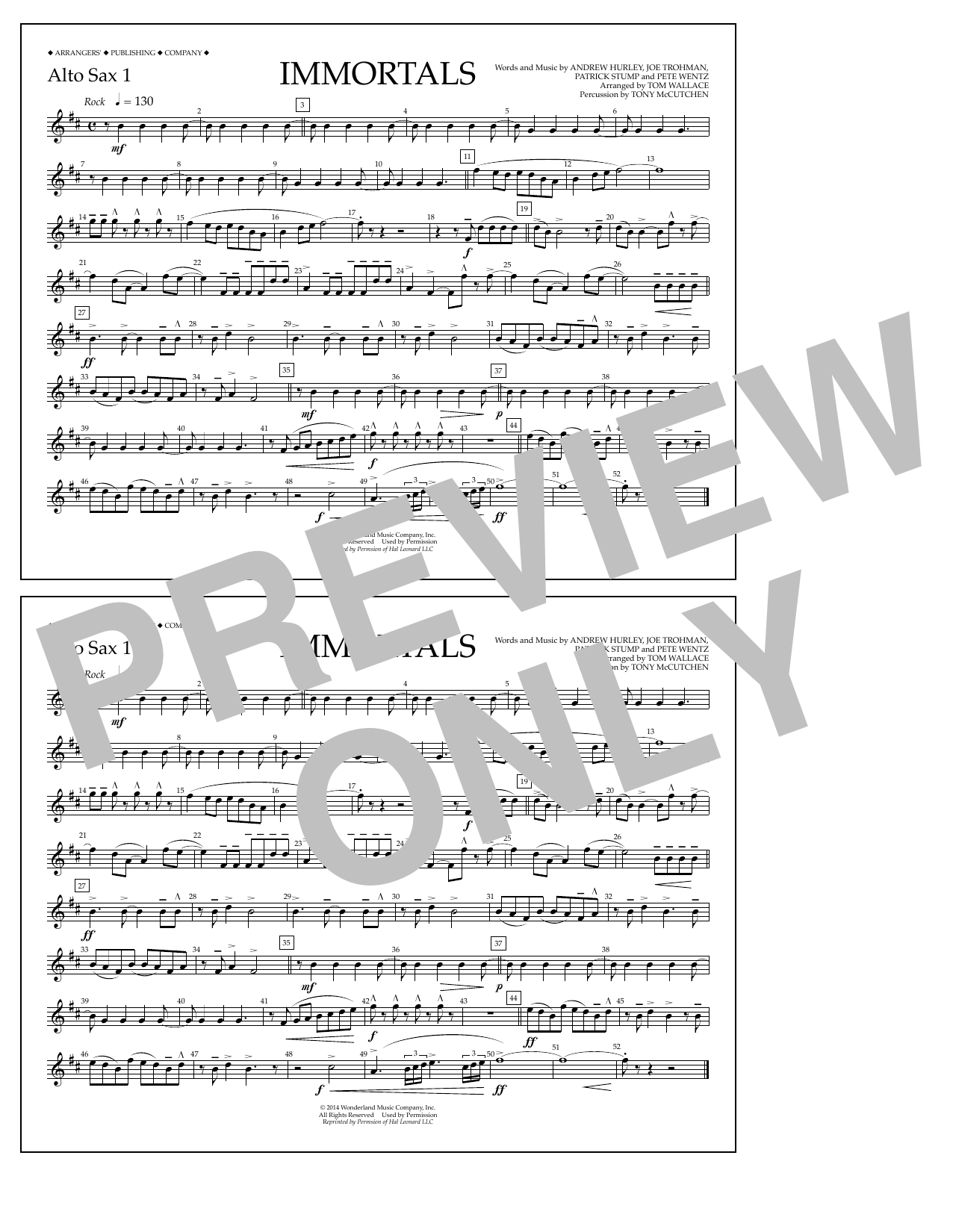 Learn to play Fall Out Boy Immortals (from Big Hero 6) (arr. Tom Wallace) - Alto Sax 1 sheet music for Marching Band in minutes. Price: 7.8900$ Fall Out Boy Immortals (from Big Hero 6) (arr. Tom Wallace) - Alto Sax 1 sheet music notes and chords arranged for Marching Band