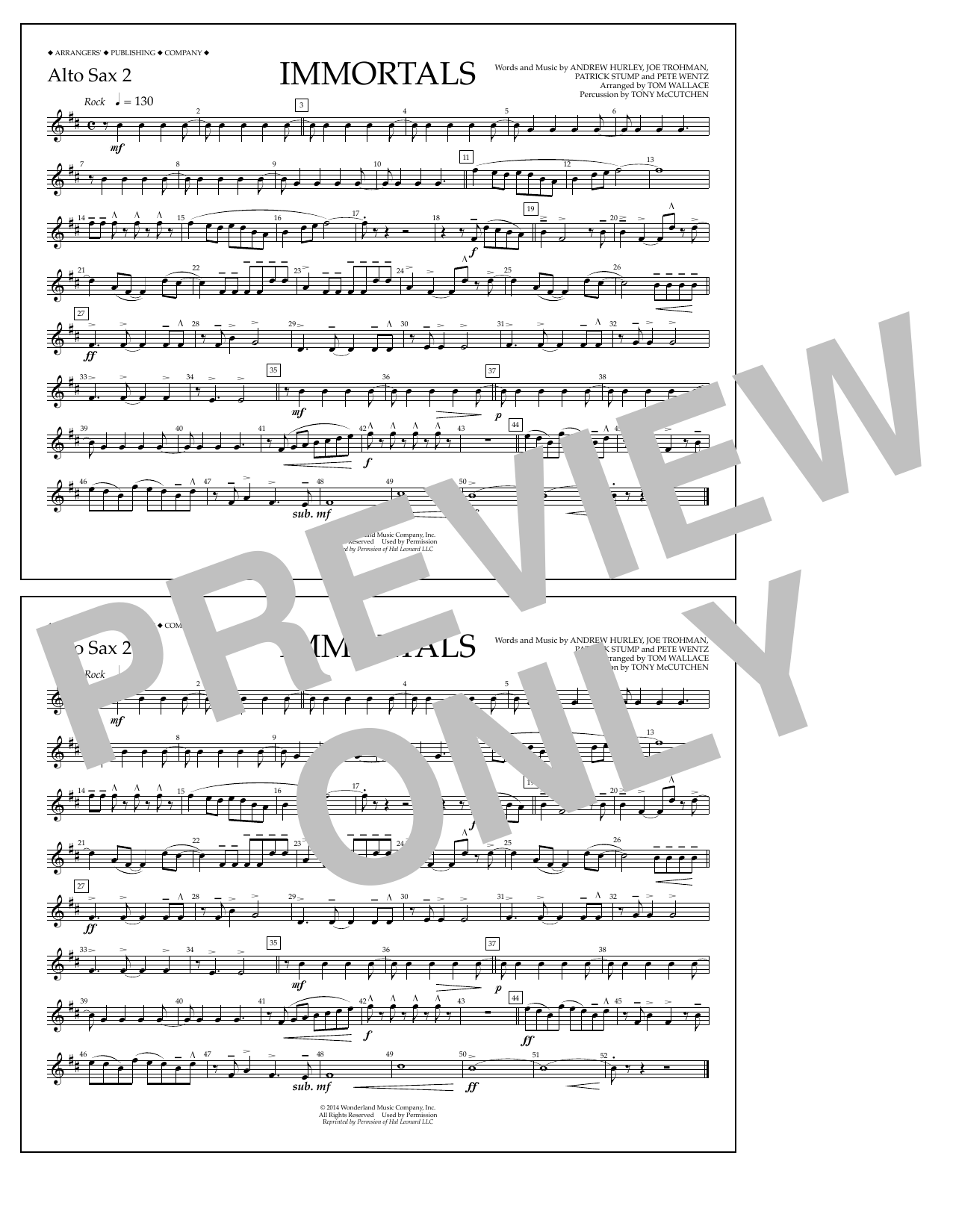 Learn to play Fall Out Boy Immortals (from Big Hero 6) (arr. Tom Wallace) - Alto Sax 2 sheet music for Marching Band in minutes. Price: 7.8900$ Fall Out Boy Immortals (from Big Hero 6) (arr. Tom Wallace) - Alto Sax 2 sheet music notes and chords arranged for Marching Band