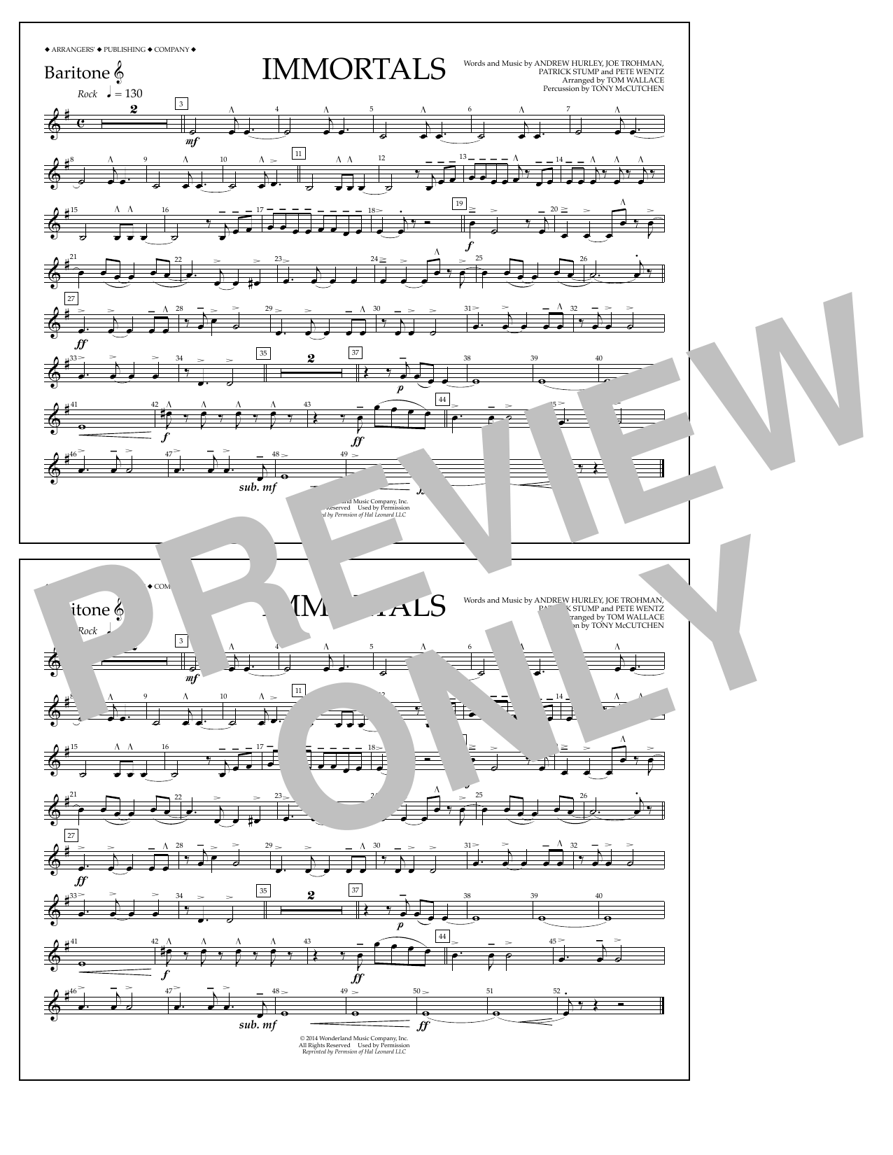 Learn to play Fall Out Boy Immortals (from Big Hero 6) (arr. Tom Wallace) - Baritone T.C. sheet music for Marching Band in minutes. Price: 7.8900$ Fall Out Boy Immortals (from Big Hero 6) (arr. Tom Wallace) - Baritone T.C. sheet music notes and chords arranged for Marching Band