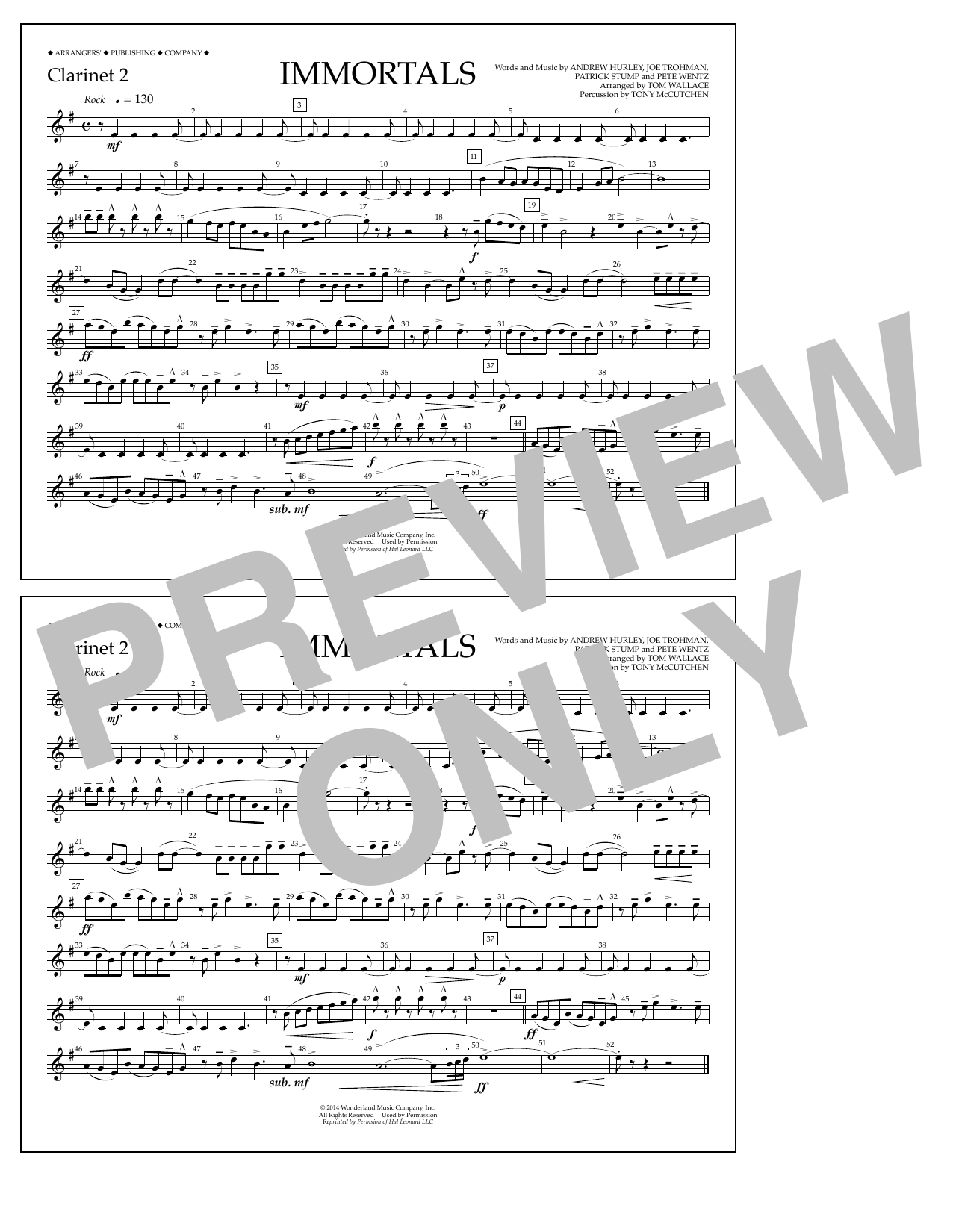 Learn to play Fall Out Boy Immortals (from Big Hero 6) (arr. Tom Wallace) - Clarinet 2 sheet music for Marching Band in minutes. Price: 7.8900$ Fall Out Boy Immortals (from Big Hero 6) (arr. Tom Wallace) - Clarinet 2 sheet music notes and chords arranged for Marching Band