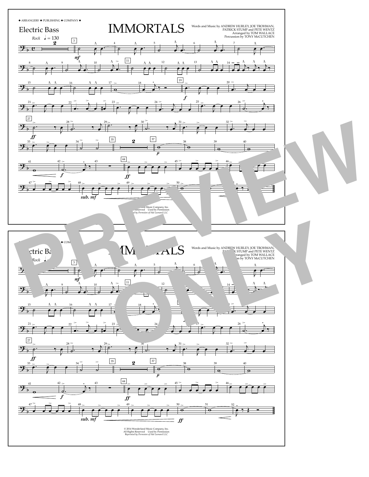 Learn to play Fall Out Boy Immortals (from Big Hero 6) (arr. Tom Wallace) - Electric Bass sheet music for Marching Band in minutes. Price: 7.8900$ Fall Out Boy Immortals (from Big Hero 6) (arr. Tom Wallace) - Electric Bass sheet music notes and chords arranged for Marching Band