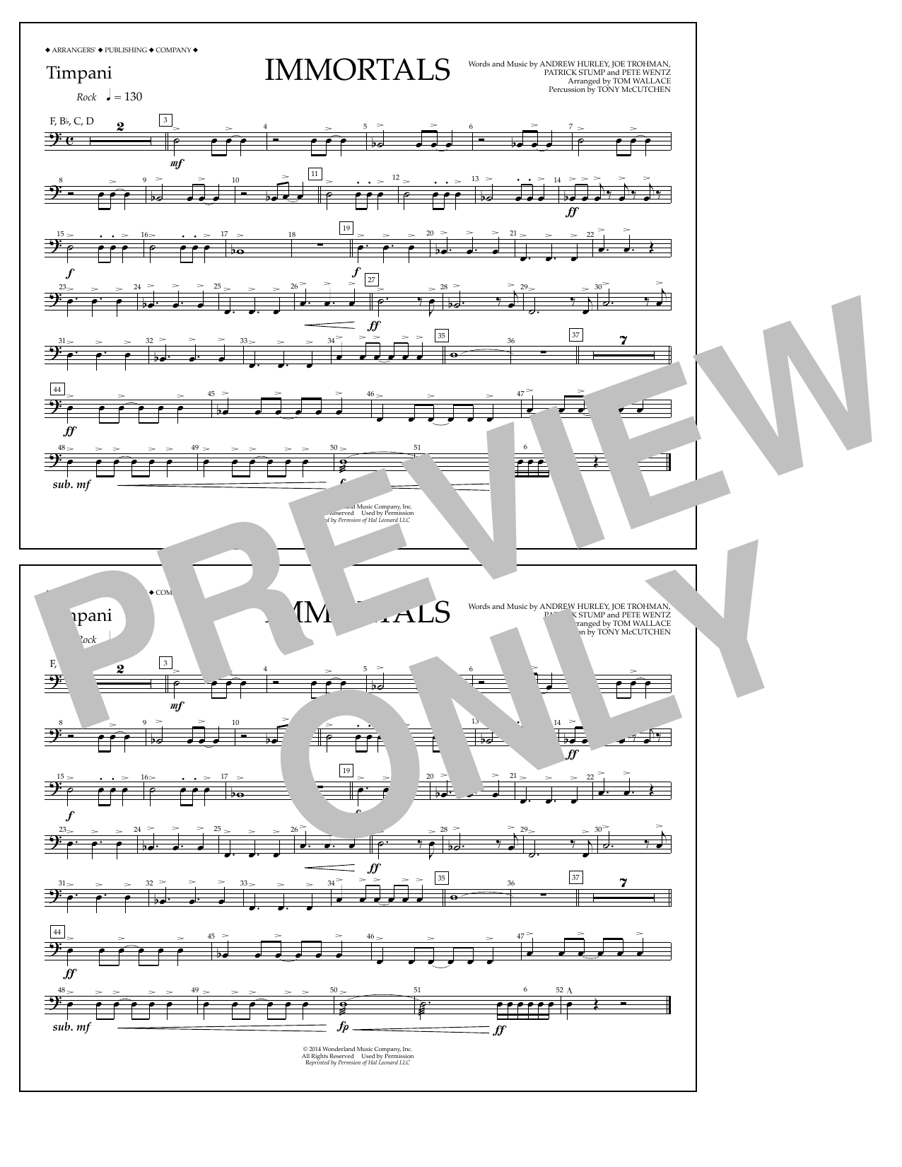 Learn to play Fall Out Boy Immortals (from Big Hero 6) (arr. Tom Wallace) - Timpani sheet music for Marching Band in minutes. Price: 7.8900$ Fall Out Boy Immortals (from Big Hero 6) (arr. Tom Wallace) - Timpani sheet music notes and chords arranged for Marching Band
